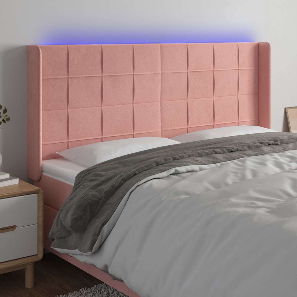 Testiera a LED rosa 163x16x118/128 cm in Velluto