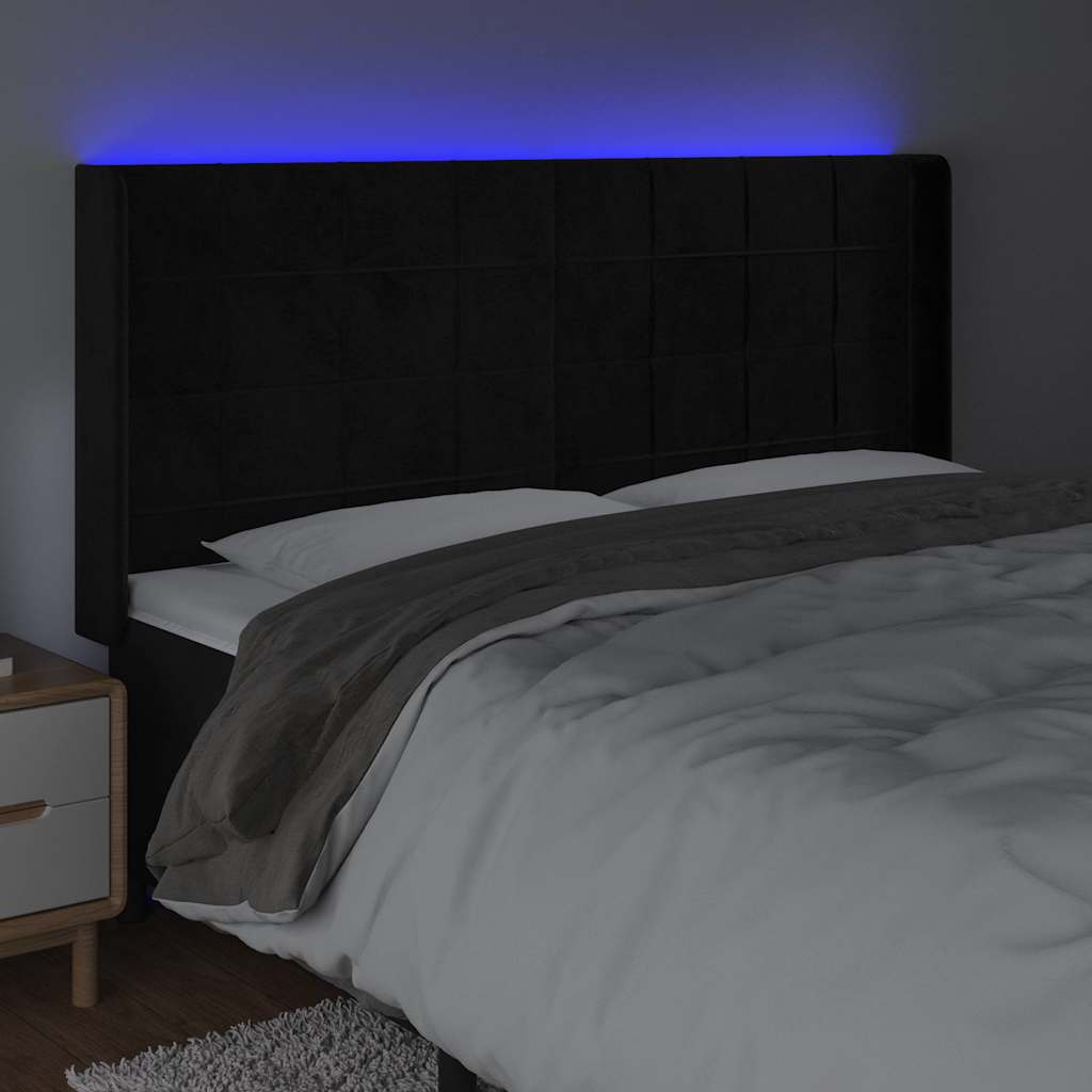 Testiera a LED Nera 203x16x118/128 cm in Velluto | homemem39