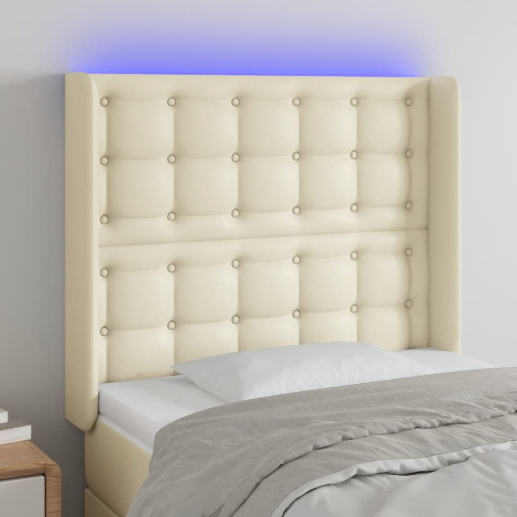 Testiera a LED crema 93x16x118/128 cm in Similpelle