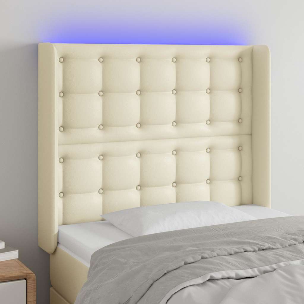 Testiera a LED crema 93x16x118/128 cm in Similpelle
