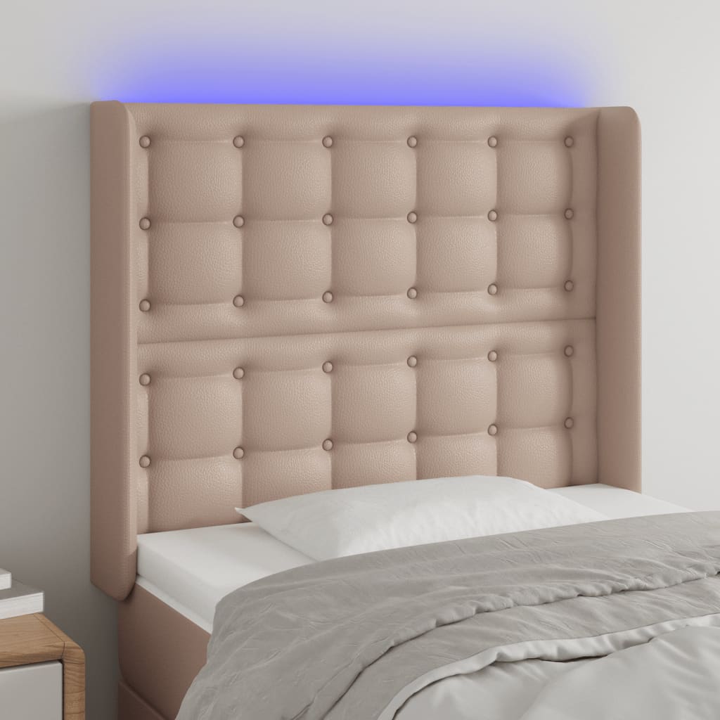 Testiera a LED Cappuccino 103x23x118/128 cm in Similpelle