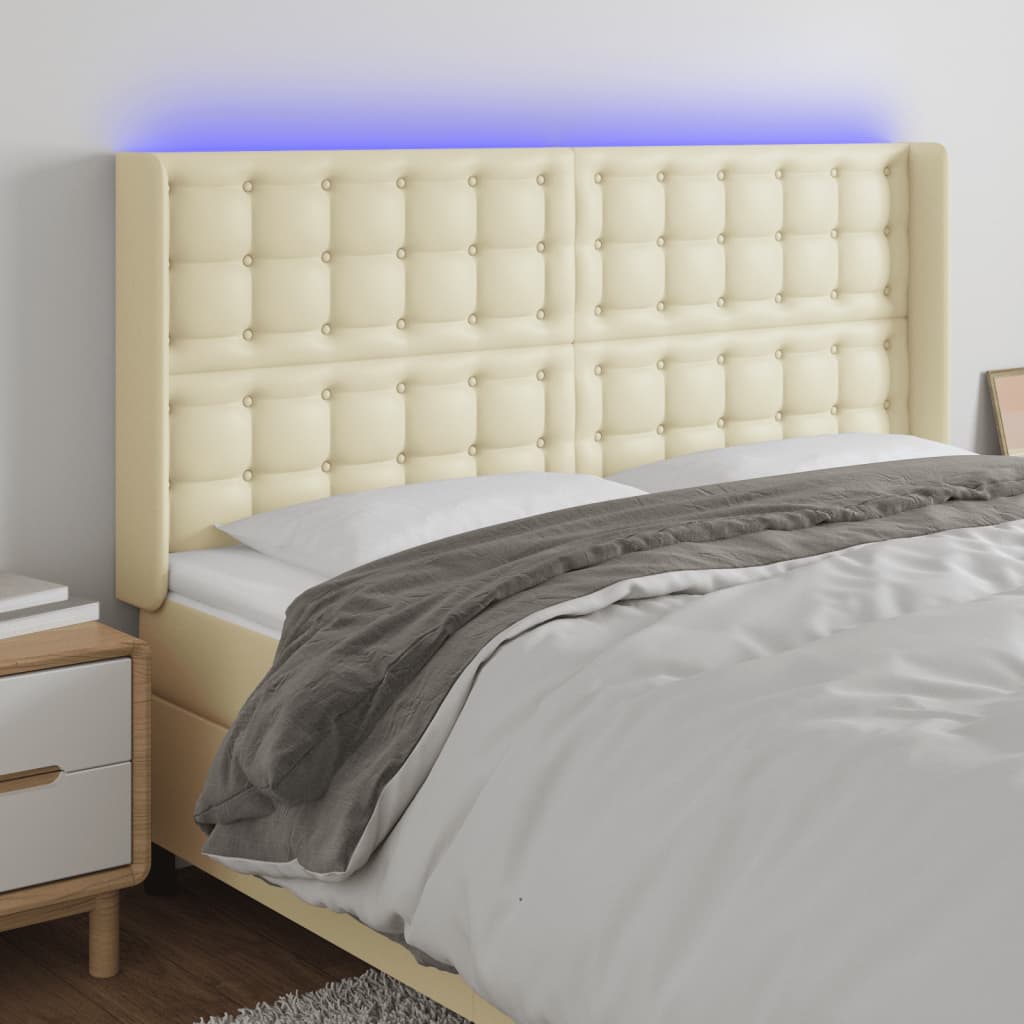 Testiera a LED Crema 147x16x118/128 cm in Similpelle