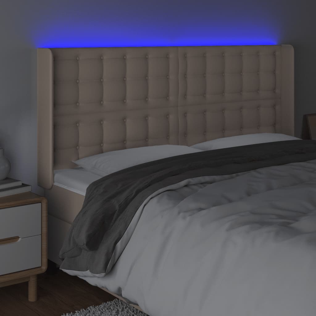 Testiera a LED Cappuccino 147x16x118/128 cm in Similpelle