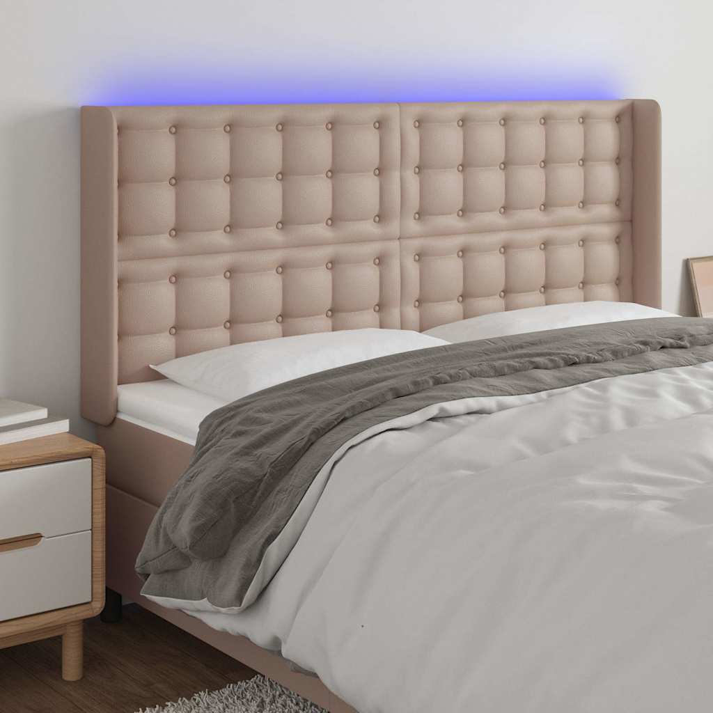 Testiera a LED Cappuccino 147x16x118/128 cm in Similpelle