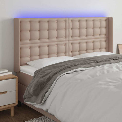 Testiera a LED Cappuccino 147x16x118/128 cm in Similpelle