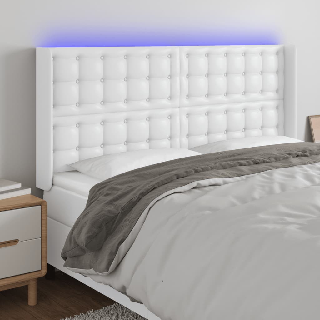 Testiera a LED Bianco 163x16x118/128 cm in Similpelle | homemem39