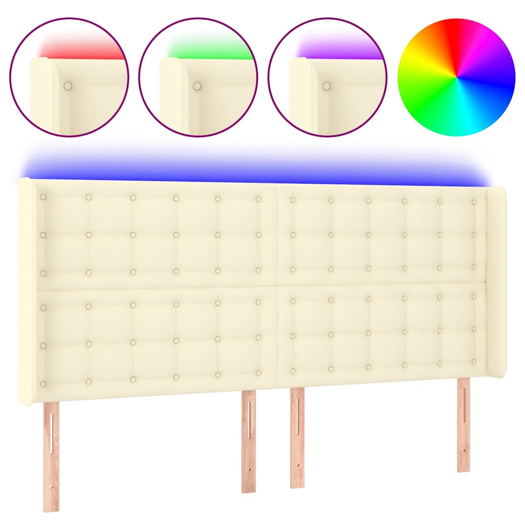 Testiera a LED Crema 163x16x118/128 cm in Similpelle