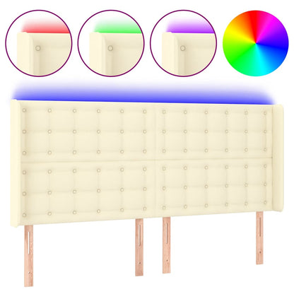 Testiera a LED Crema 163x16x118/128 cm in Similpelle