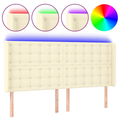 Testiera a LED Crema 163x16x118/128 cm in Similpelle