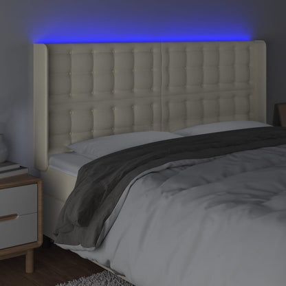 Testiera a LED Crema 163x16x118/128 cm in Similpelle