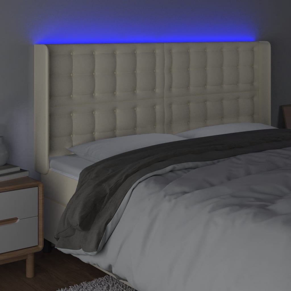 Testiera a LED Crema 183x16x118/128 cm in Similpelle