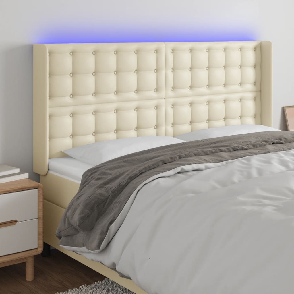 Testiera a LED Crema 183x16x118/128 cm in Similpelle