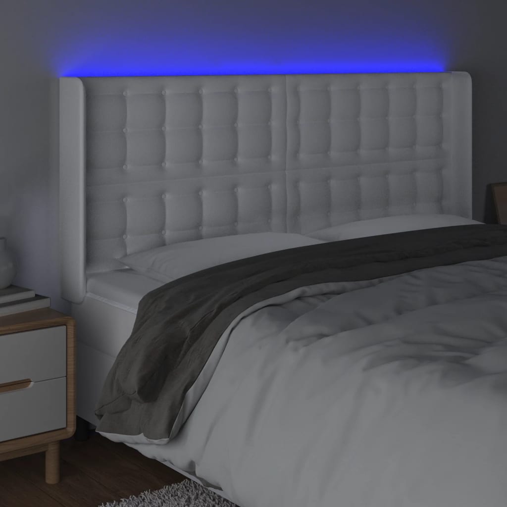 Testiera a LED Bianco 203x16x118/128 cm in Similpelle