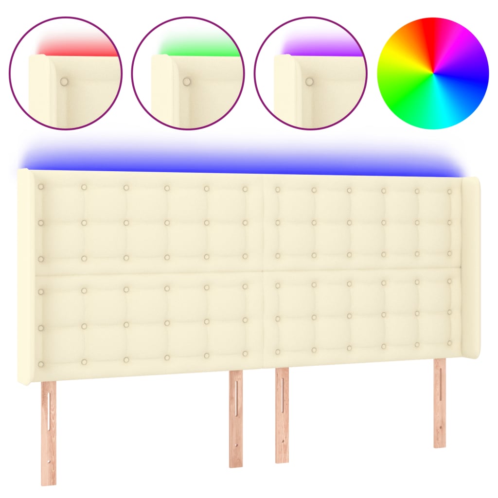 Testiera a LED Crema 203x23x118/128 cm in Similpelle