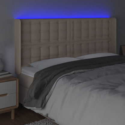 Testiera a LED Cappuccino 203x16x118/128 cm in Similpelle