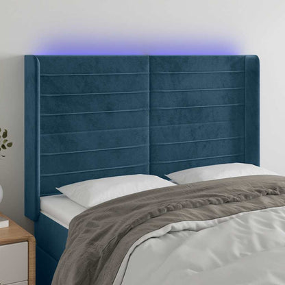 Testiera a LED Blu Scuro 147x16x118/128 cm in Velluto