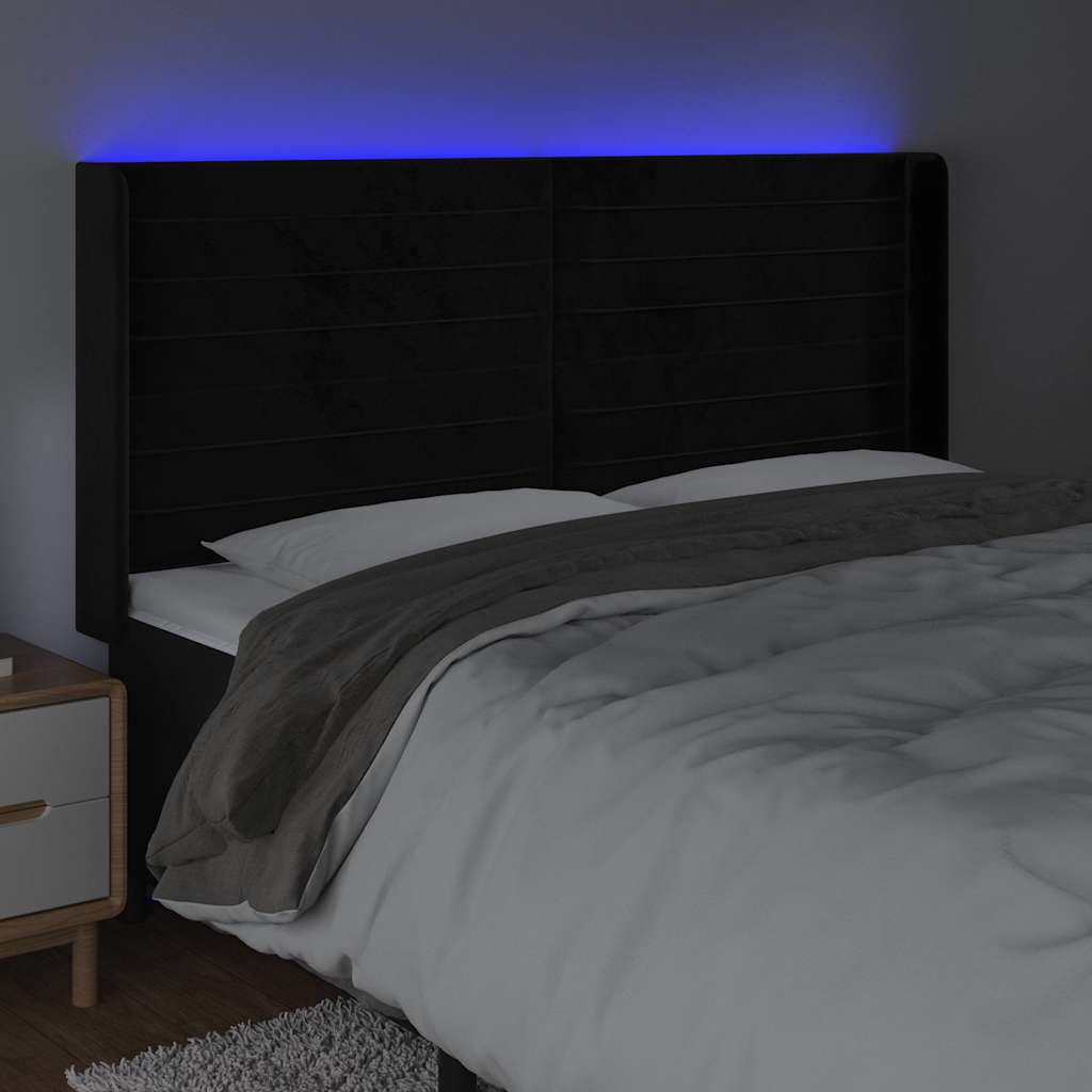 Testiera a LED Nera 183x16x118/128 cm in Velluto | homemem39