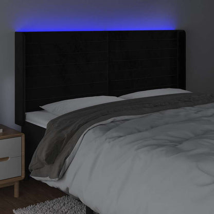 Testiera a LED Nera 183x16x118/128 cm in Velluto | homemem39