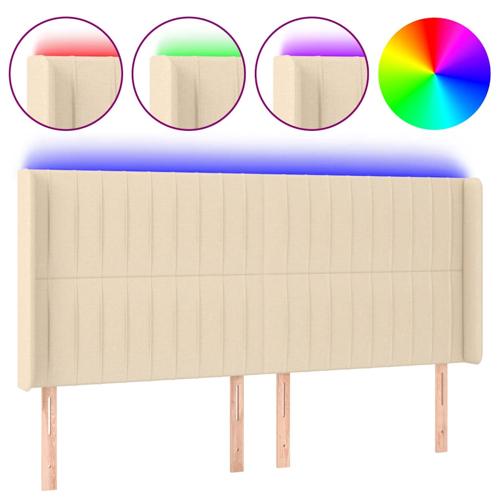 Testiera a LED Crema 163x16x118/128 cm in Tessuto