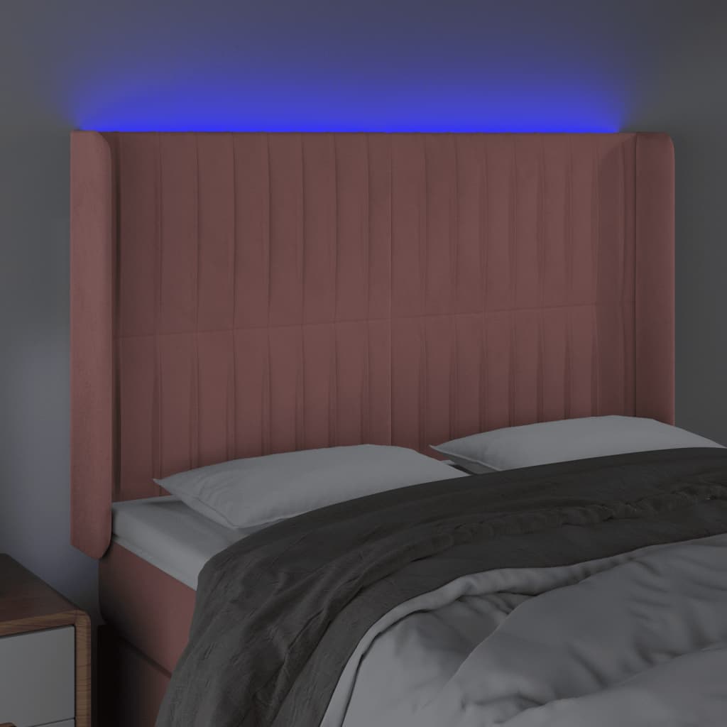 Testiera a LED rosa 147x16x118/128 cm in Velluto