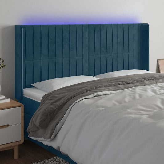 Testiera a LED Blu Scuro 163x16x118/128 cm in Velluto