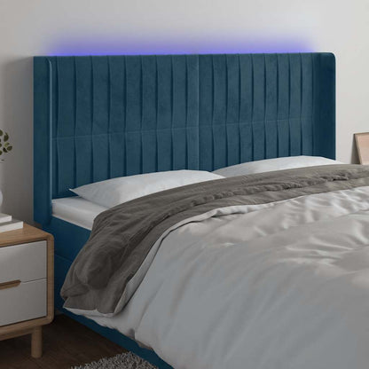 Testiera a LED Blu Scuro 163x16x118/128 cm in Velluto