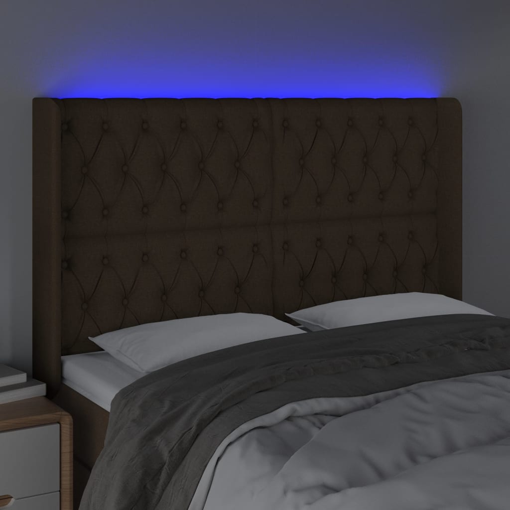 Testiera a LED Marrone Scuro 163x16x118/128 cm in Tessuto