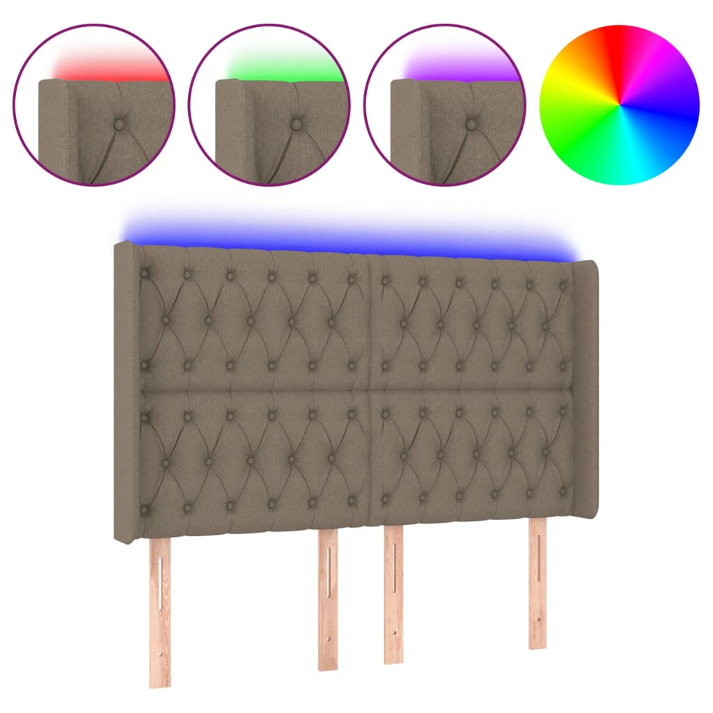 Testiera a LED Tortora 163x16x118/128 cm in Tessuto - homemem39