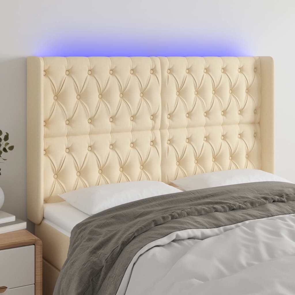 Testiera a LED Crema 163x16x118/128 cm in Tessuto | homemem39