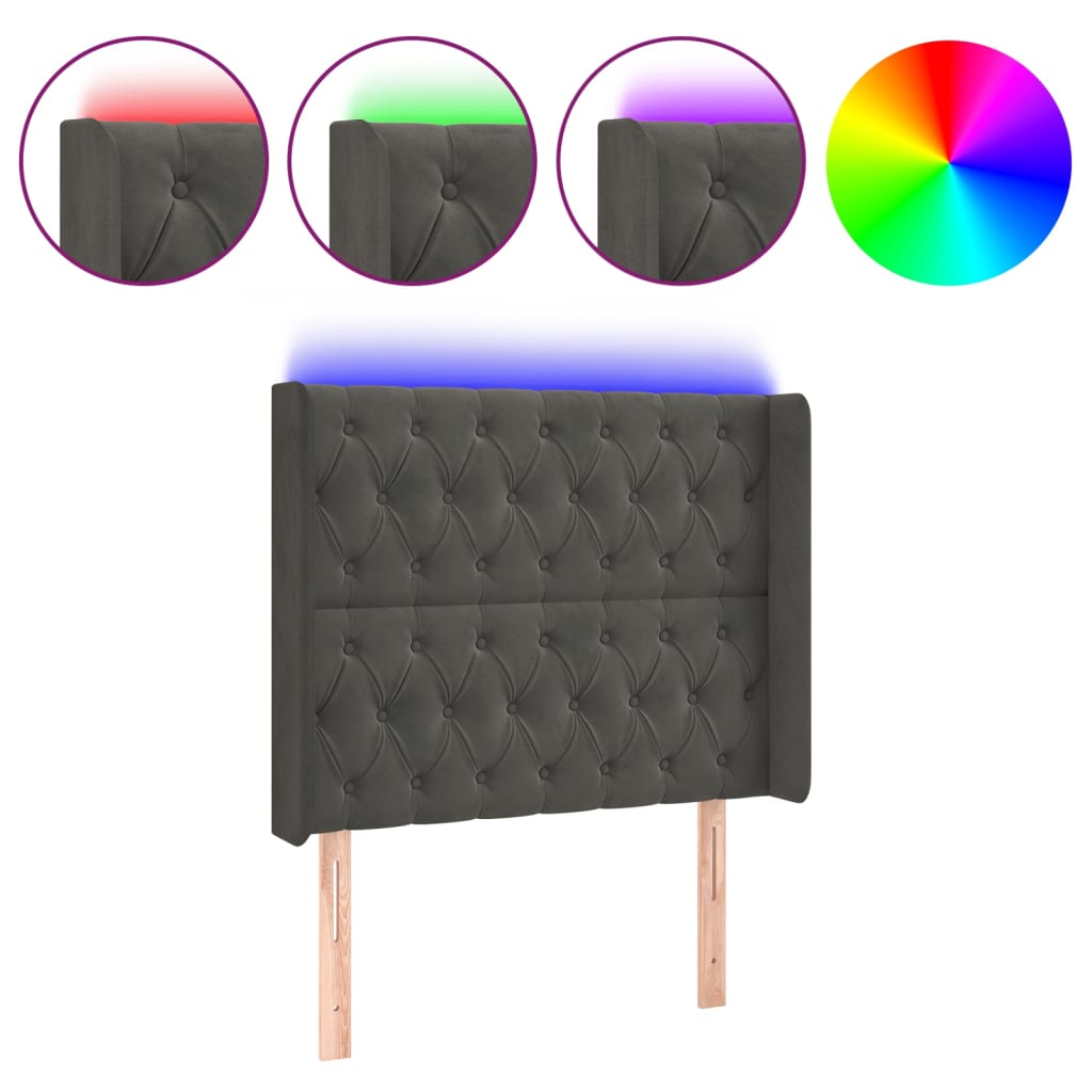 Testiera a LED Grigio Scuro 93x16x118/128 cm in Velluto