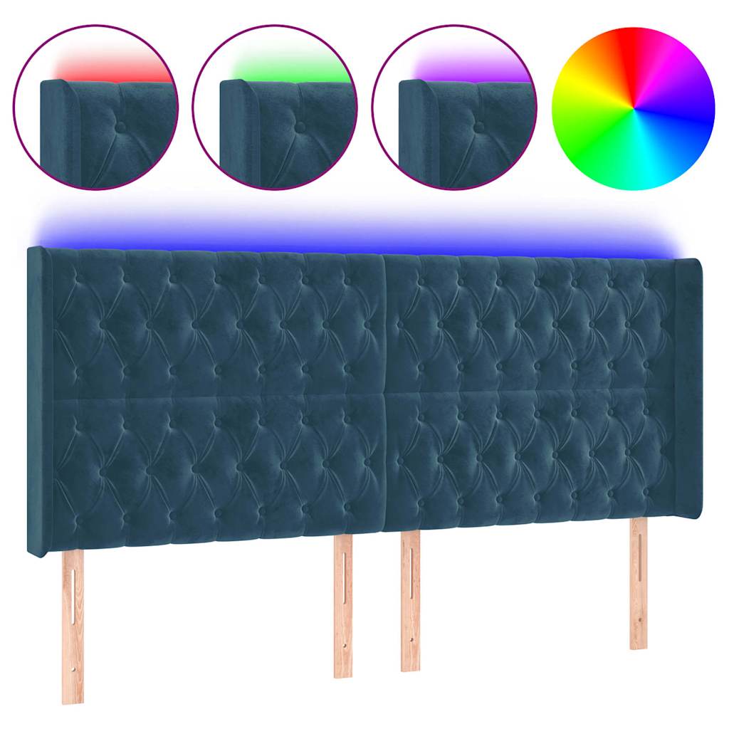 Testiera a LED Blu Scuro 203x16x118/128 cm in Velluto | homemem39