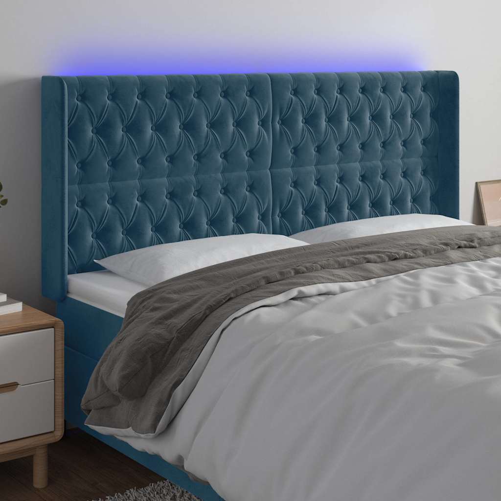 Testiera a LED Blu Scuro 203x16x118/128 cm in Velluto | homemem39