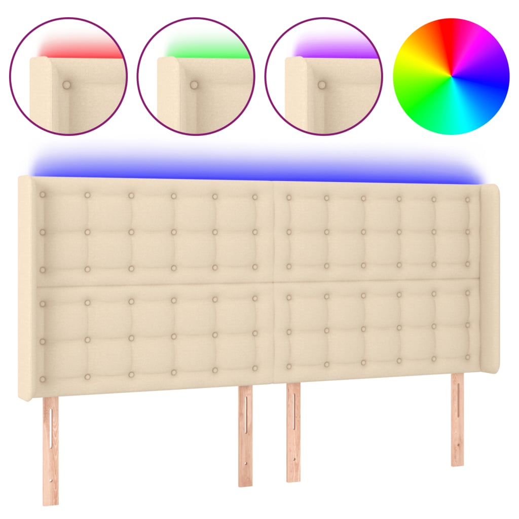 Testiera a LED Crema 183x16x118/128 cm in Tessuto