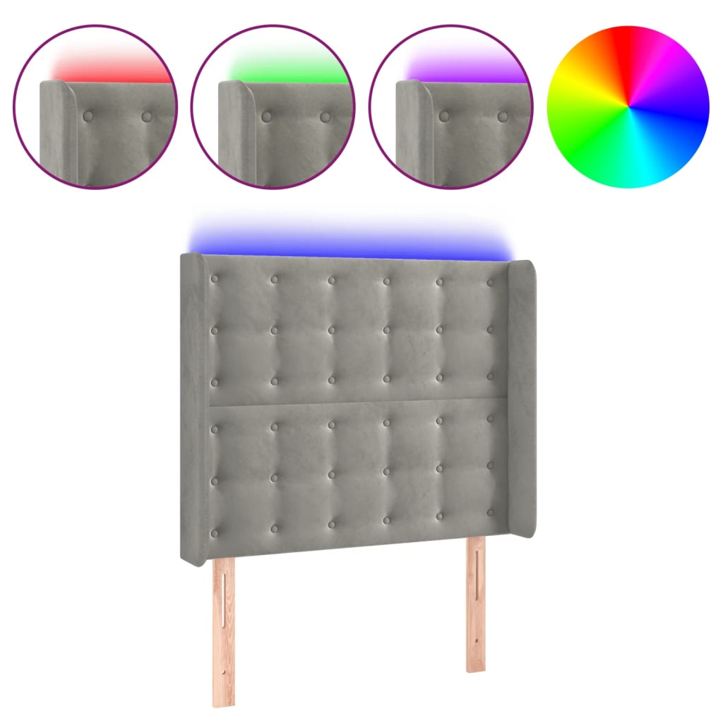 Testiera a LED Grigio Chiaro 103x16x118/128 cm in Velluto