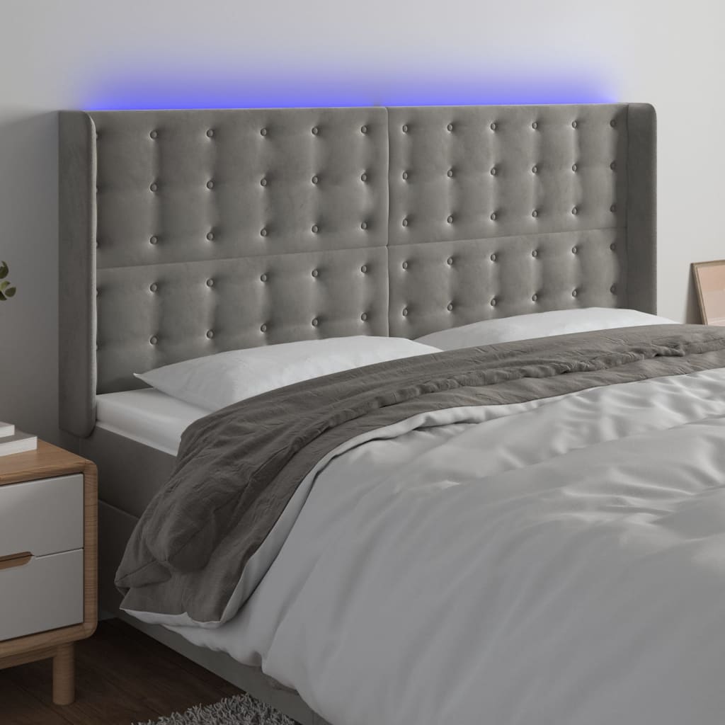 Testiera a LED Grigio Chiaro 163x16x118/128 cm in Velluto | homemem39