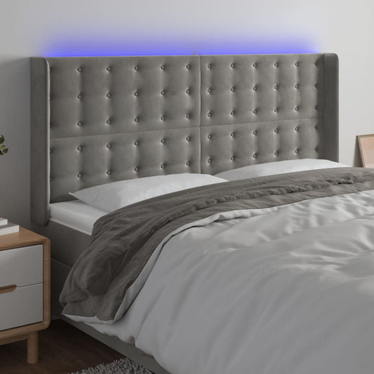 Testiera a LED Grigio Chiaro 163x16x118/128 cm in Velluto | homemem39