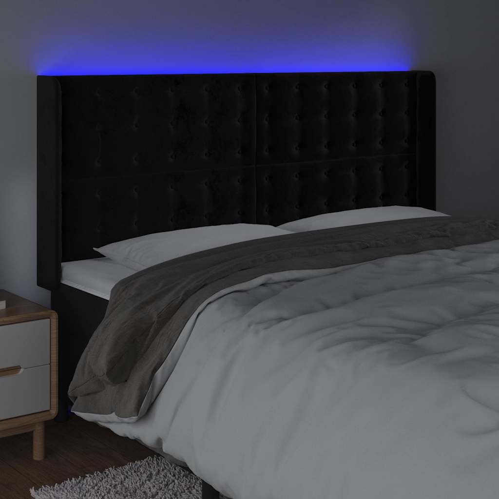 Testiera a LED Nera 203x16x118/128 cm in Velluto | homemem39