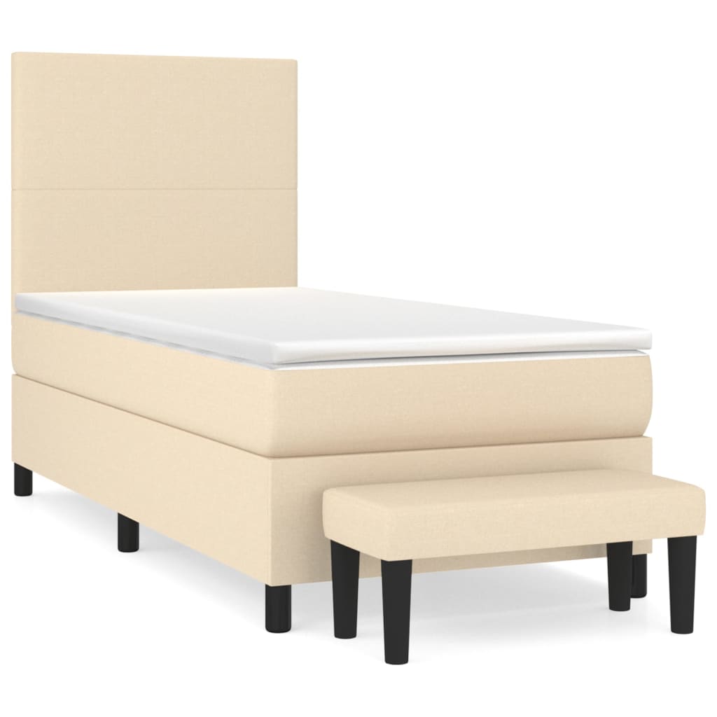 Spring bed frame with cream mattress 100x200 cm in fabric