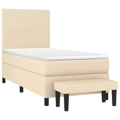 Spring bed frame with cream mattress 100x200 cm in fabric