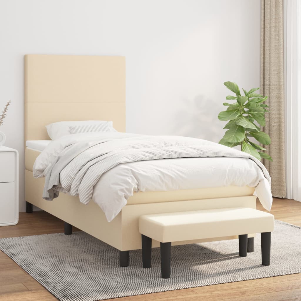 Spring bed frame with cream mattress 100x200 cm in fabric