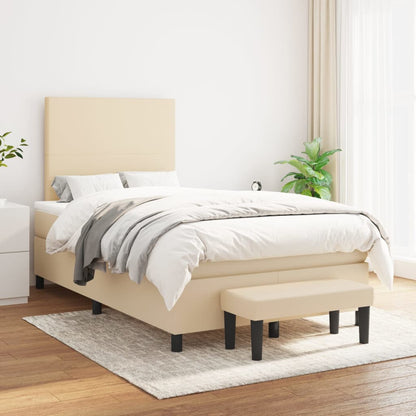 Spring bed frame with cream mattress 120x200 cm in fabric