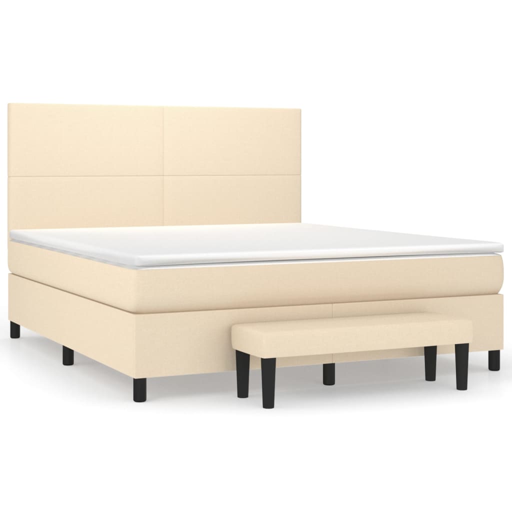 Spring bed frame with cream mattress 160x200 cm in fabric