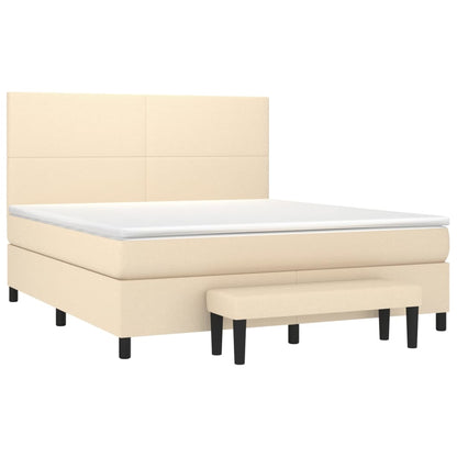 Spring bed frame with cream mattress 160x200 cm in fabric