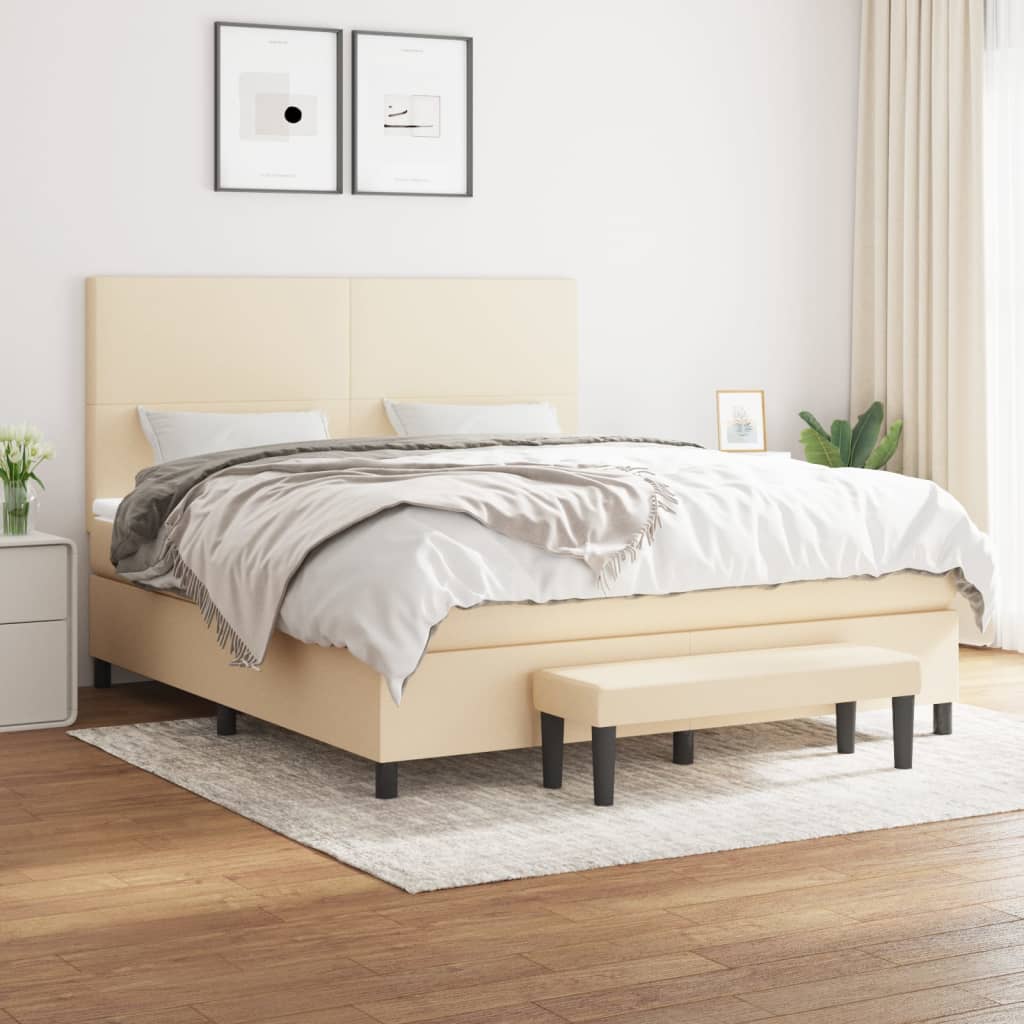 Spring bed frame with cream mattress 160x200 cm in fabric