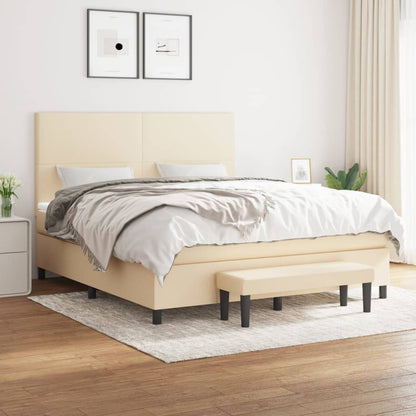 Spring bed frame with cream mattress 160x200 cm in fabric