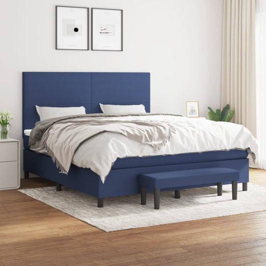 Spring bed frame with blue mattress 180x200 cm in fabric