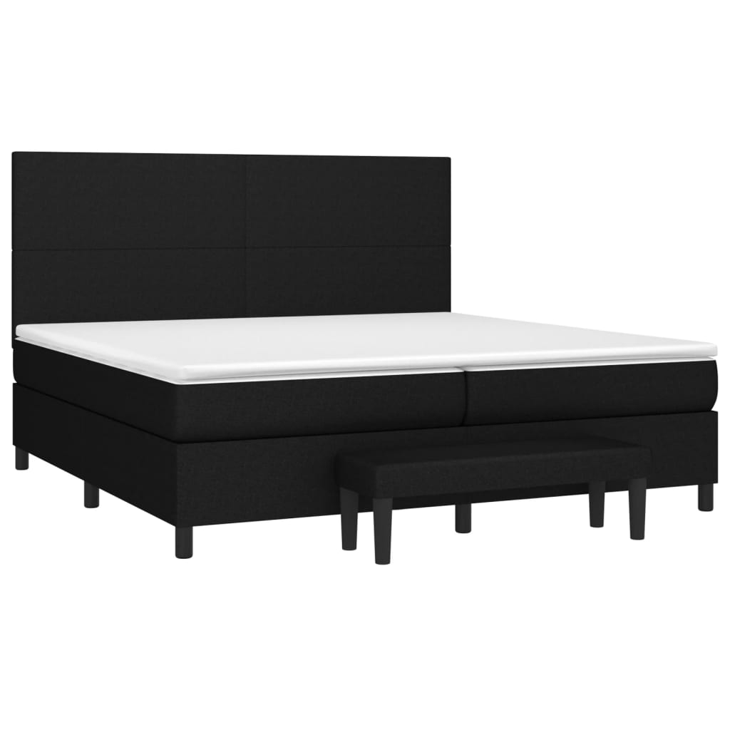 Spring bed frame with black mattress 200x200 cm in fabric