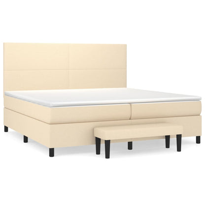 Spring bed frame with cream mattress 200x200 cm in fabric