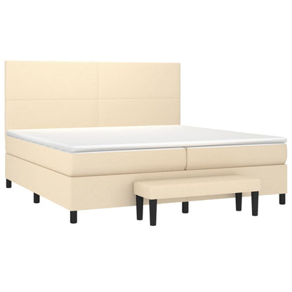 Spring bed frame with cream mattress 200x200 cm in fabric