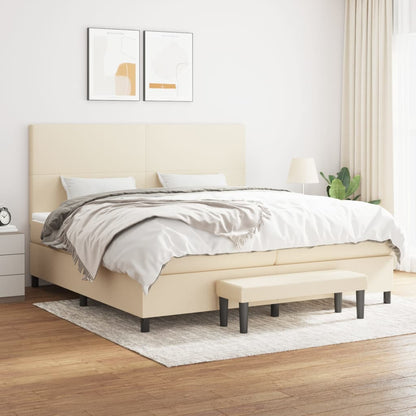 Spring bed frame with cream mattress 200x200 cm in fabric